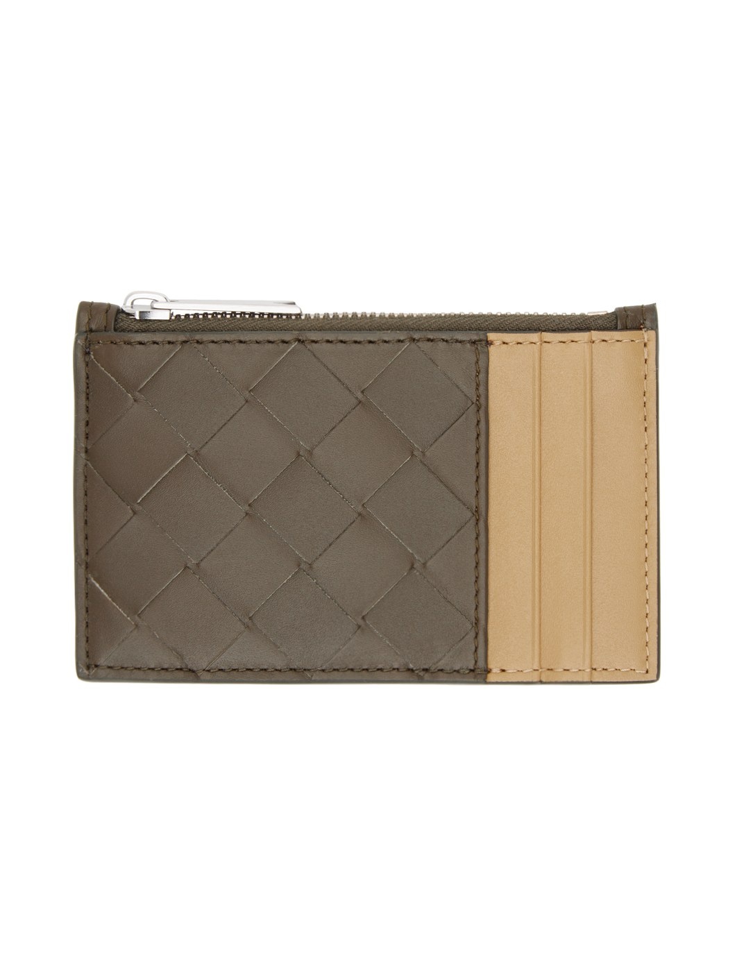 Brown & Tan Intrecciato Zippered Card Holder - 1