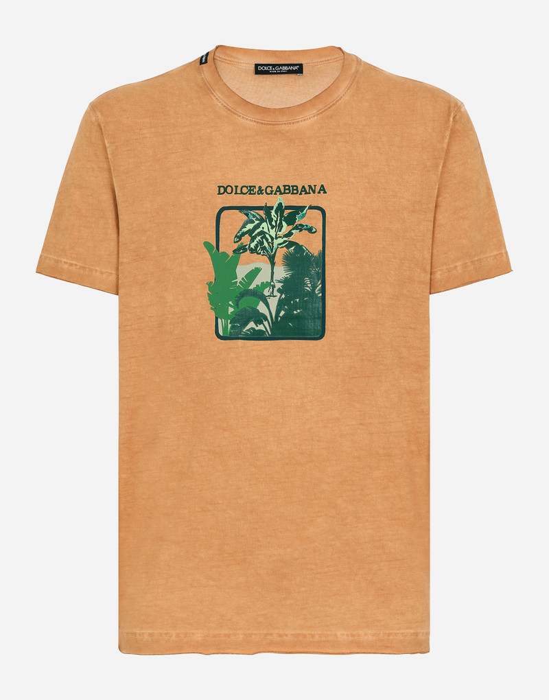 Short-sleeved cotton T-shirt with banana tree print 1