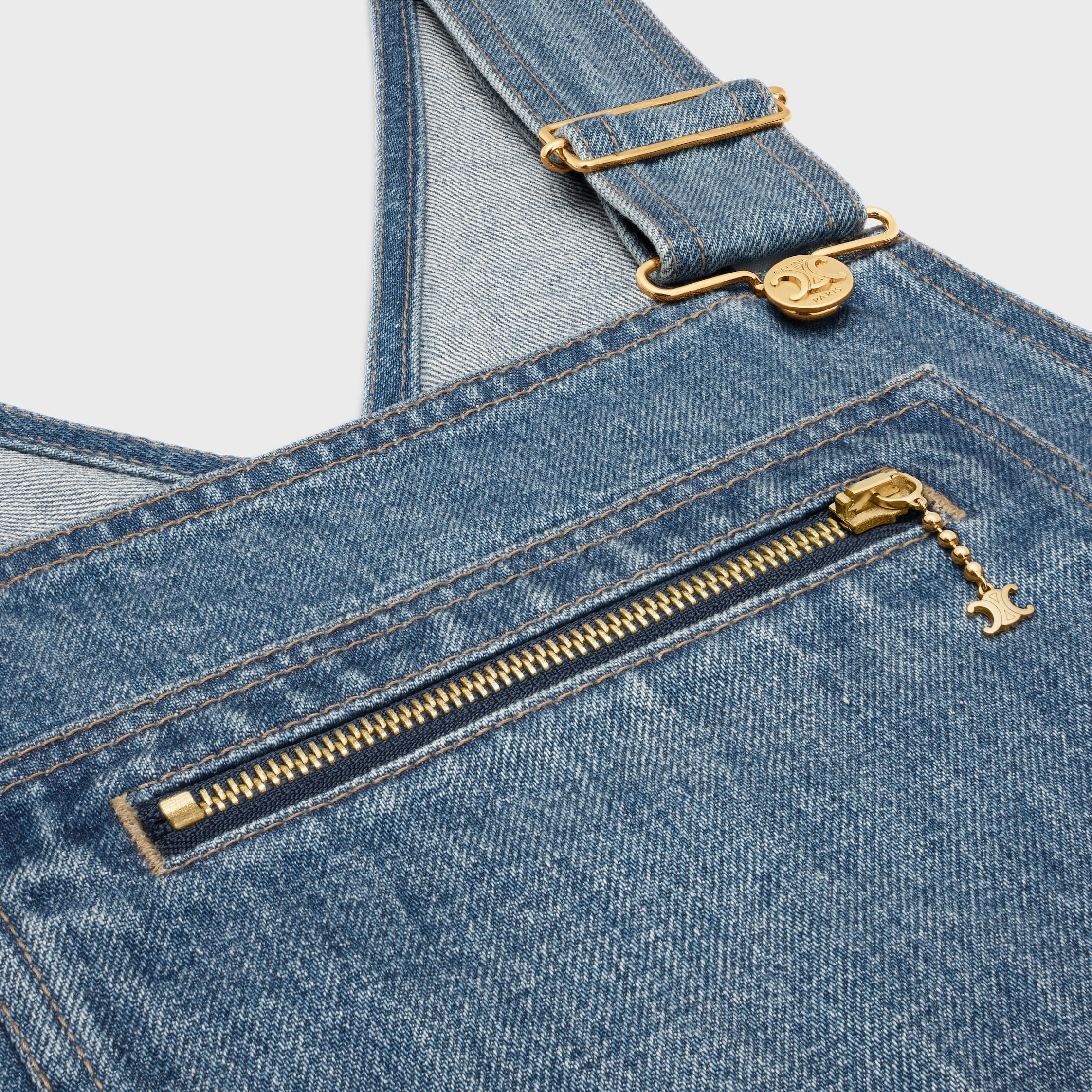 dungarees mini dress in union wash denim - 3