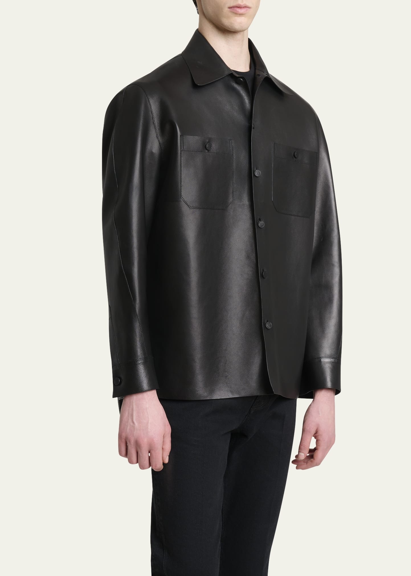 Men's Tonal Leather Overshirt - 4