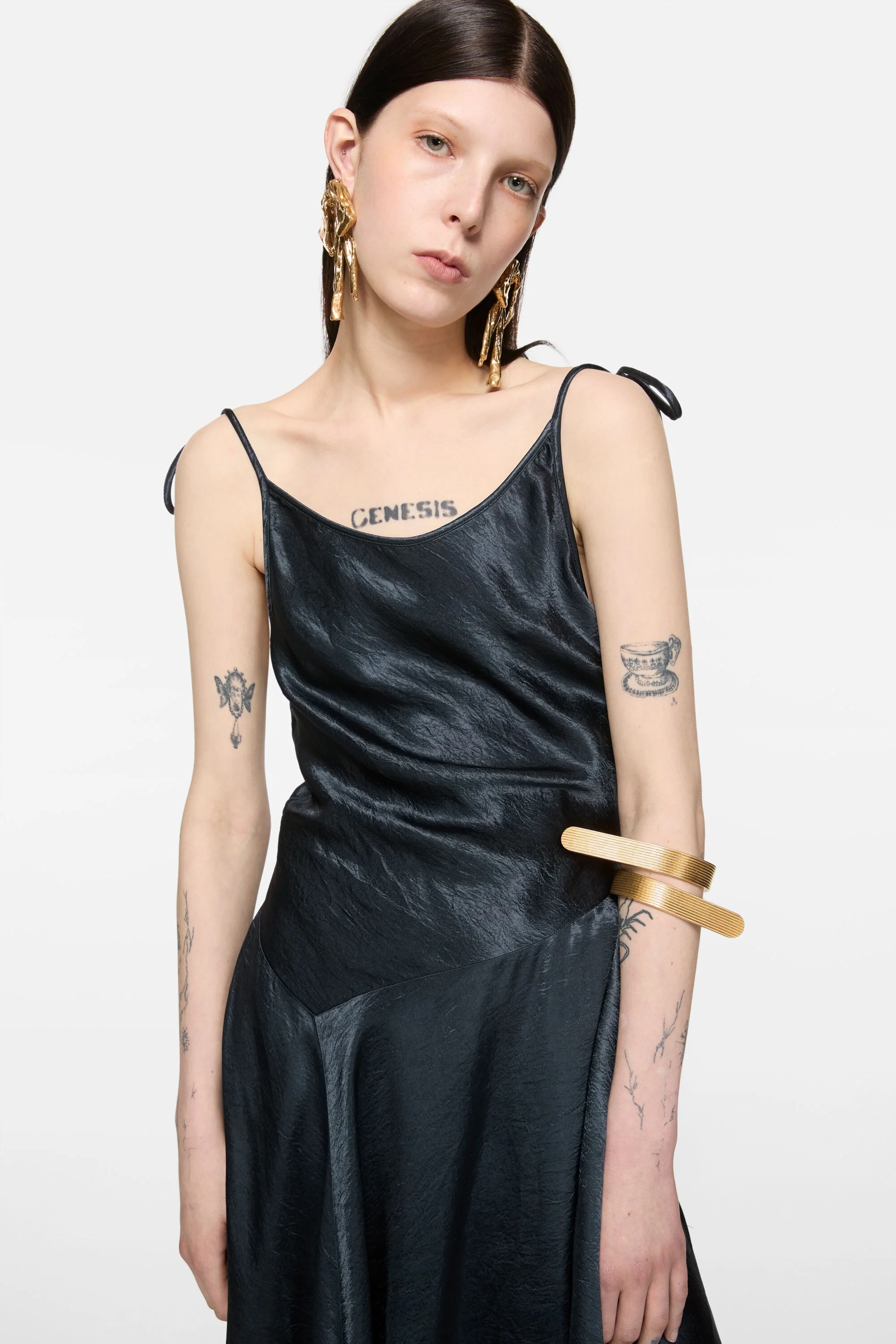 Satin lace dress - Petrol blue - 4