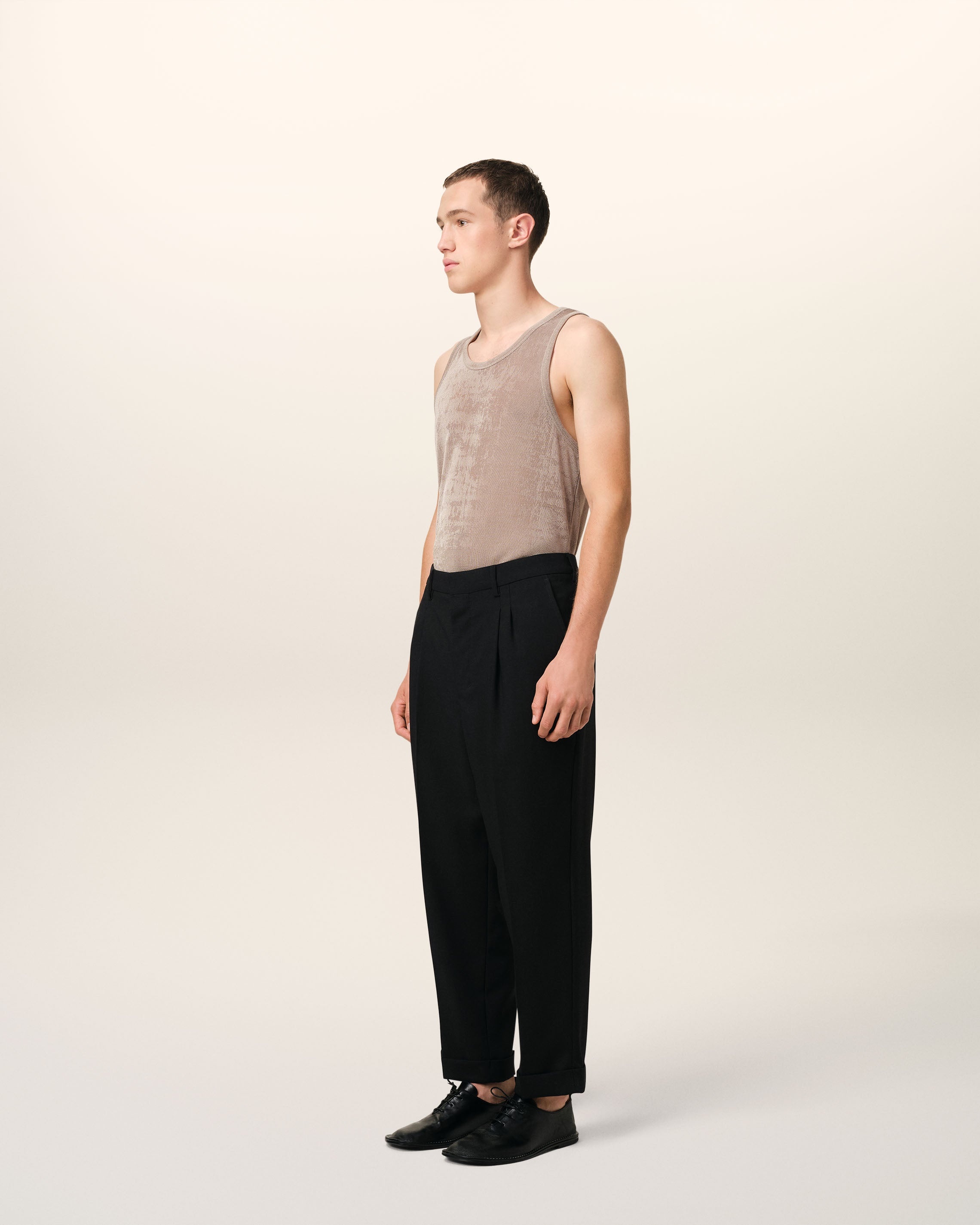 BLACK WOOL CARROT FIT TROUSERS - 6