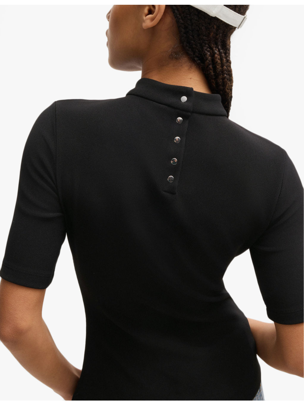 High-neck short-sleeve stretch-jersey top - 5