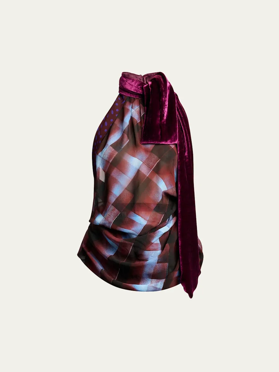 Draped Halter Top with Scarf - 1