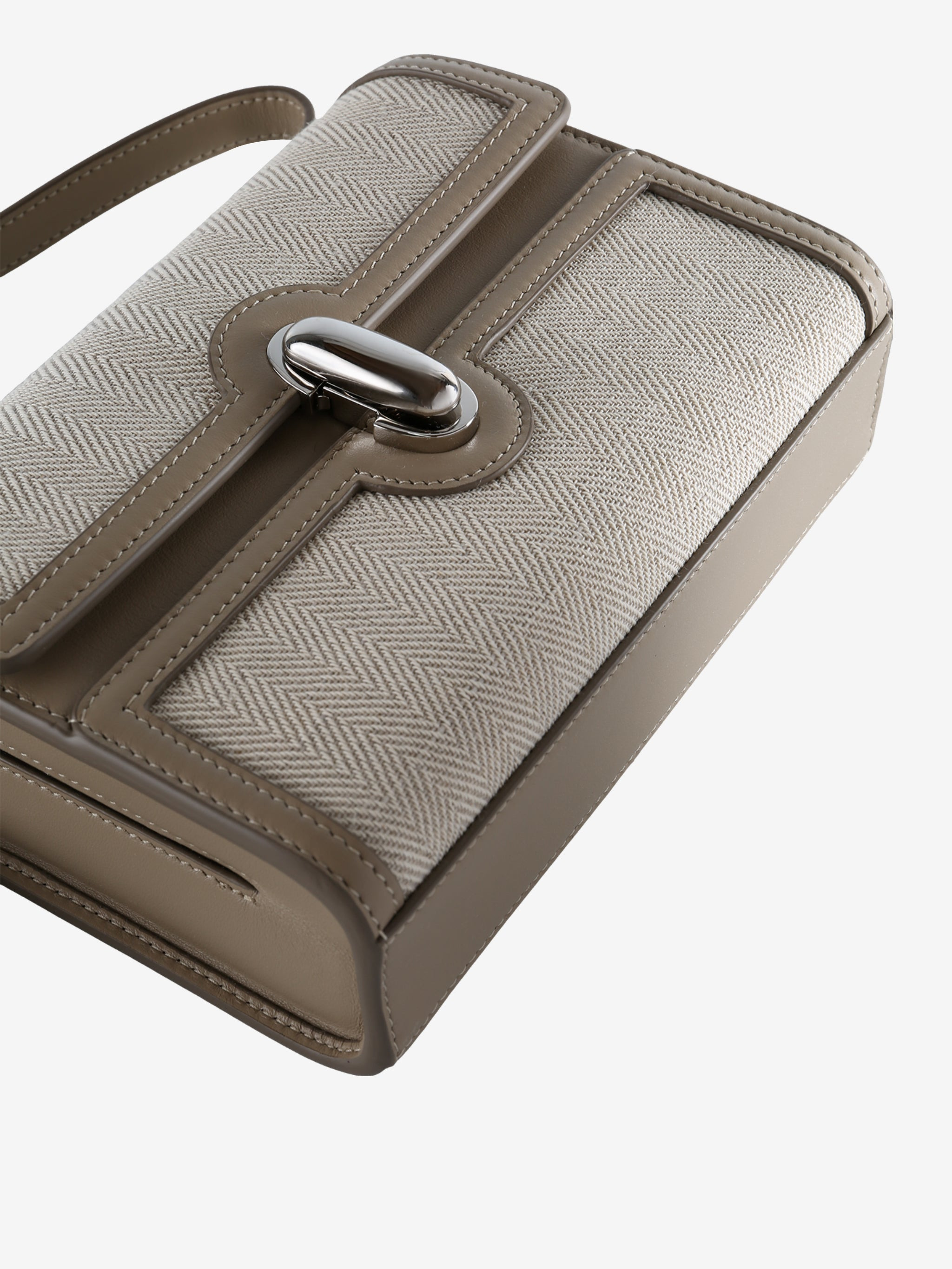 SAVETTE - Women Symmetry 19 In Herringbone Linen With Smooth Leath Bag - 3