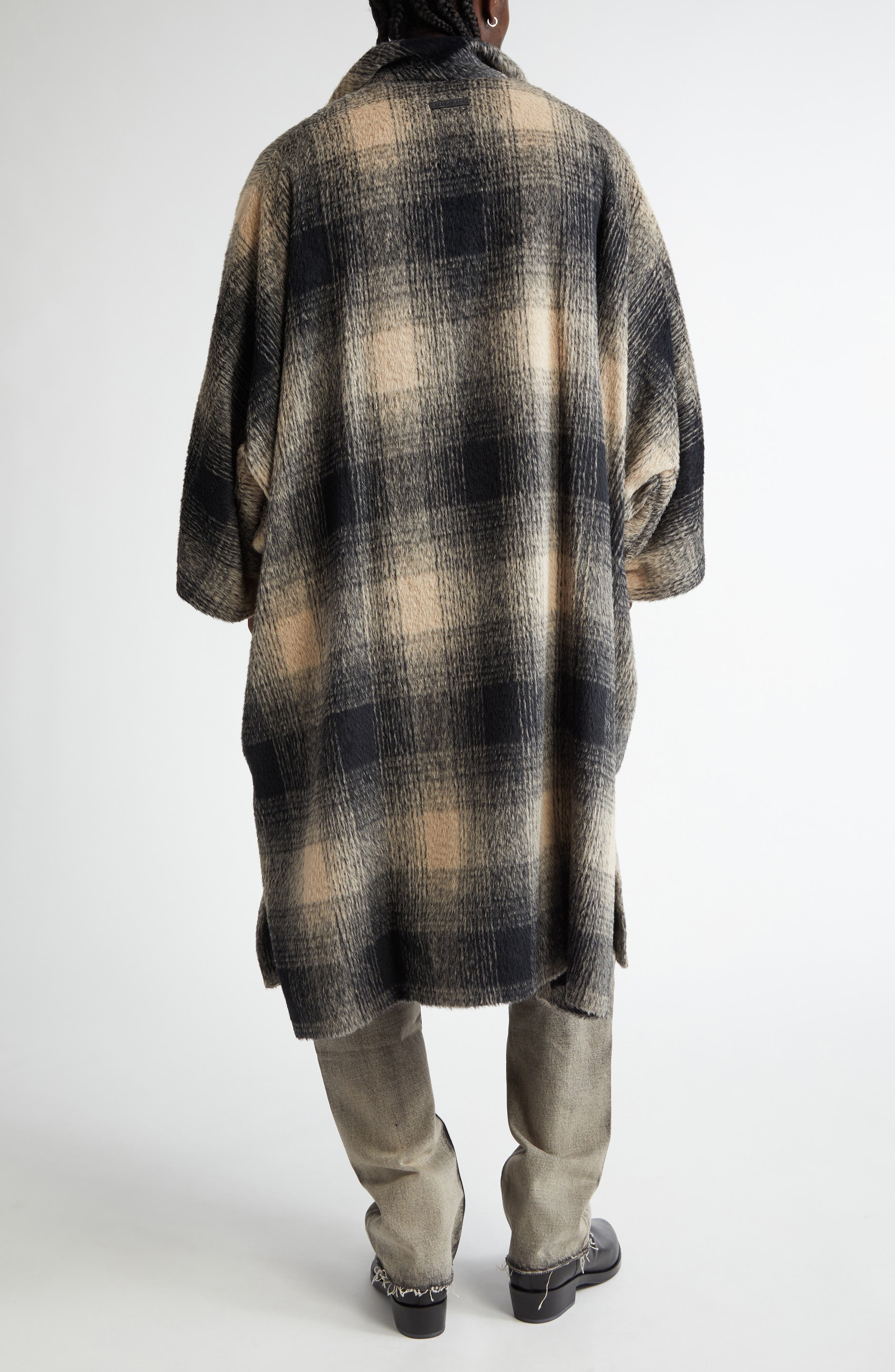 Fear of God Plaid Leather Collar Poncho Pullover in Black/Cream at Nordstrom - 3