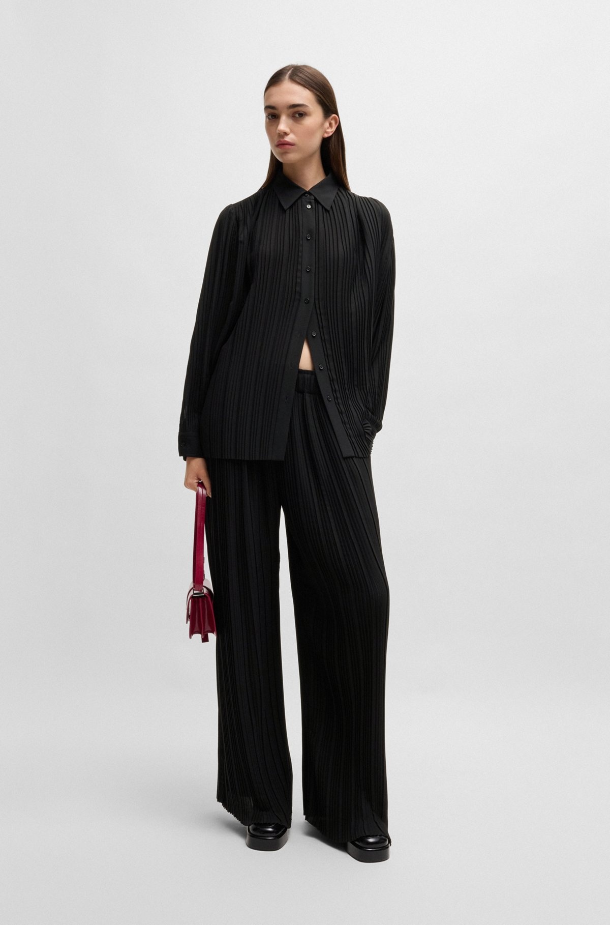 REGULAR-FIT BLOUSE IN PLISSÉ CREPE - 3