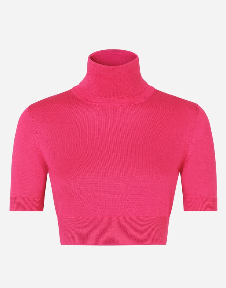 Cropped silk turtle-neck sweater - 3