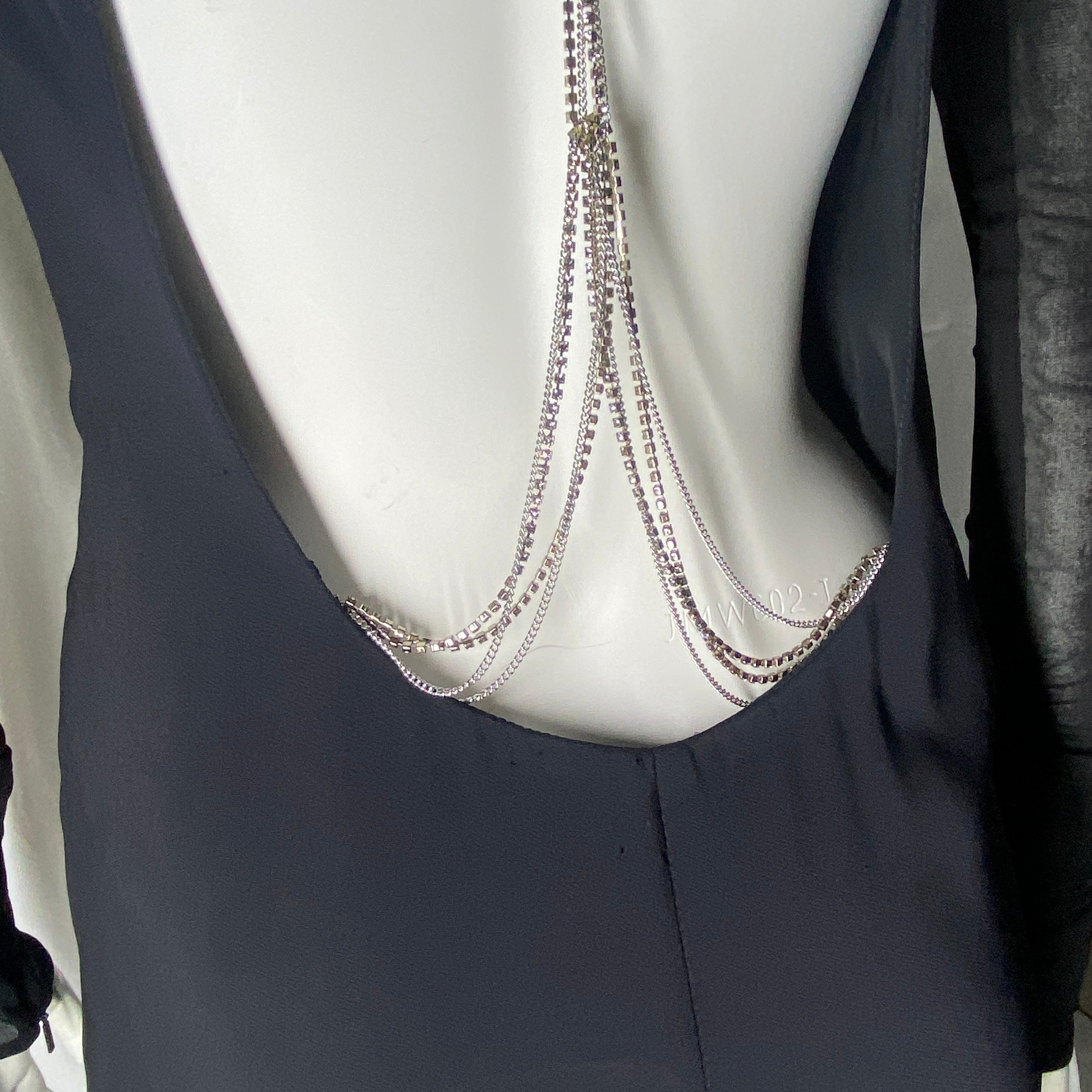 Versace plunging open back dress evening gown with gold crystal necklace and back chains 38 - 20