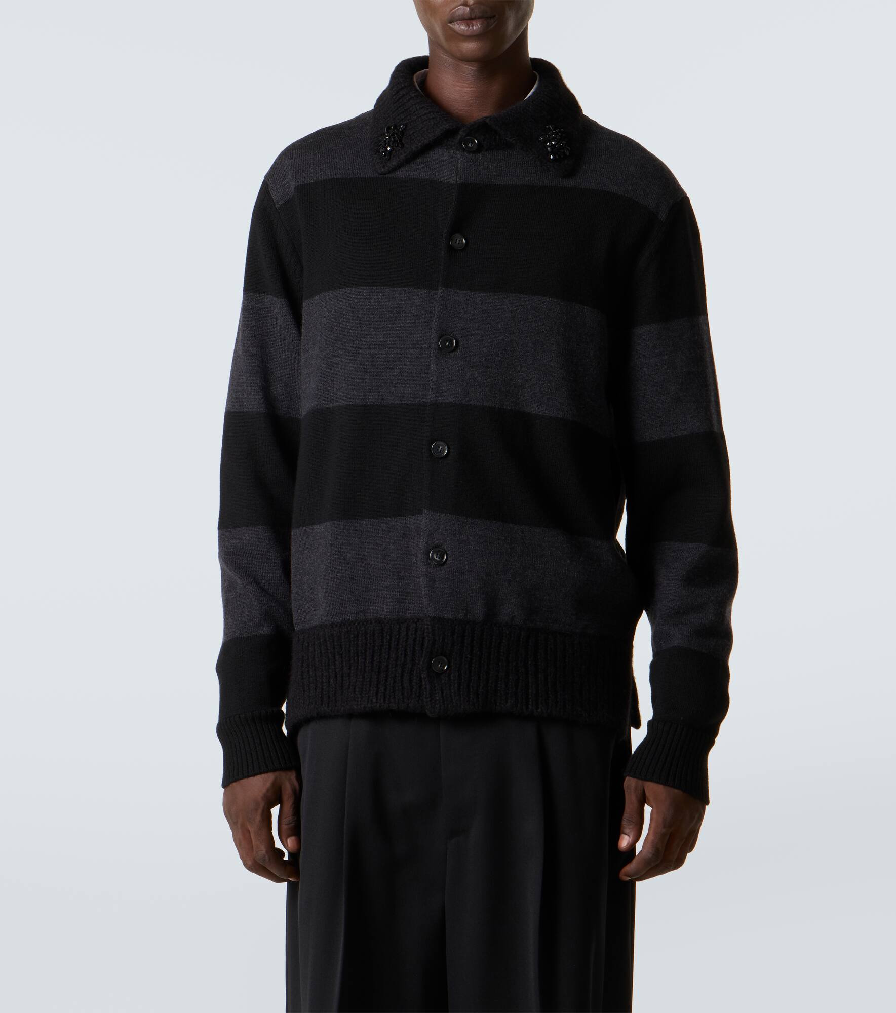 Embellished striped wool cardigan - 3