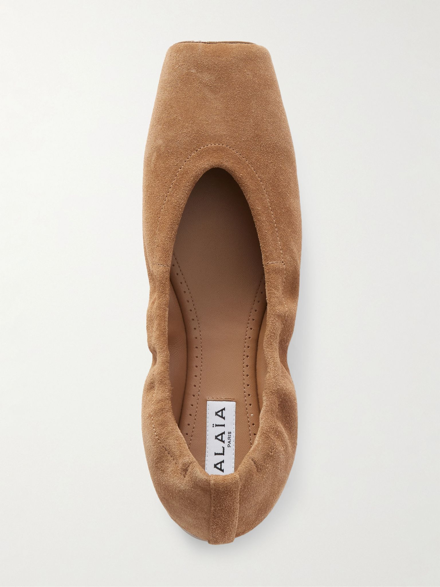 Leather-trimmed suede ballet flats Camel - 5
