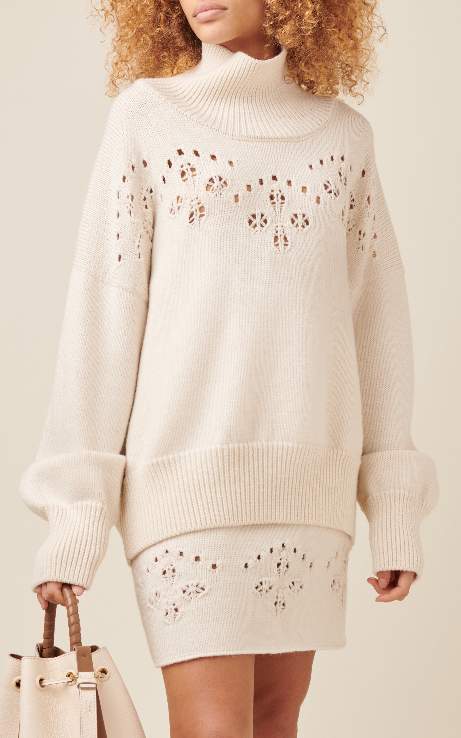 Pointelle-Knit Wool Turtleneck Sweater ivory - 3