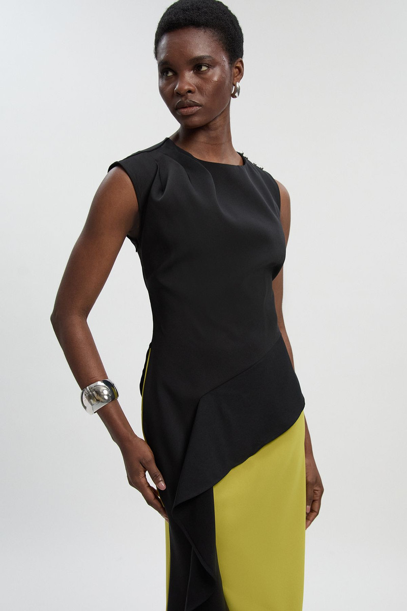 KAREN MILLEN Soft Tailored Asymmetric Neck Draped Waist Detail Midi Dress outlook