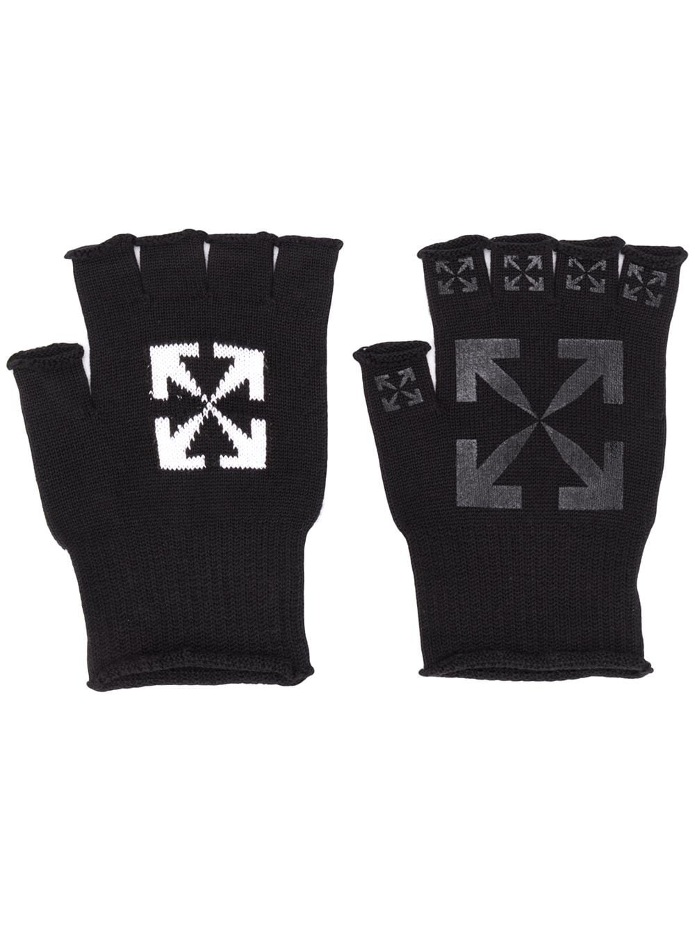 logo print fingerless gloves - 1