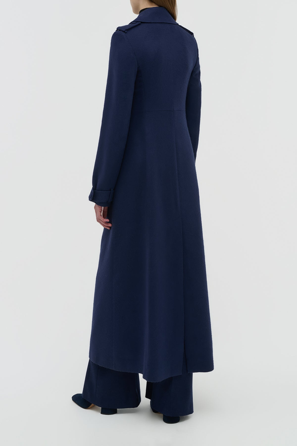 Houstt Trench Coat in Navy Winter Silk - 4