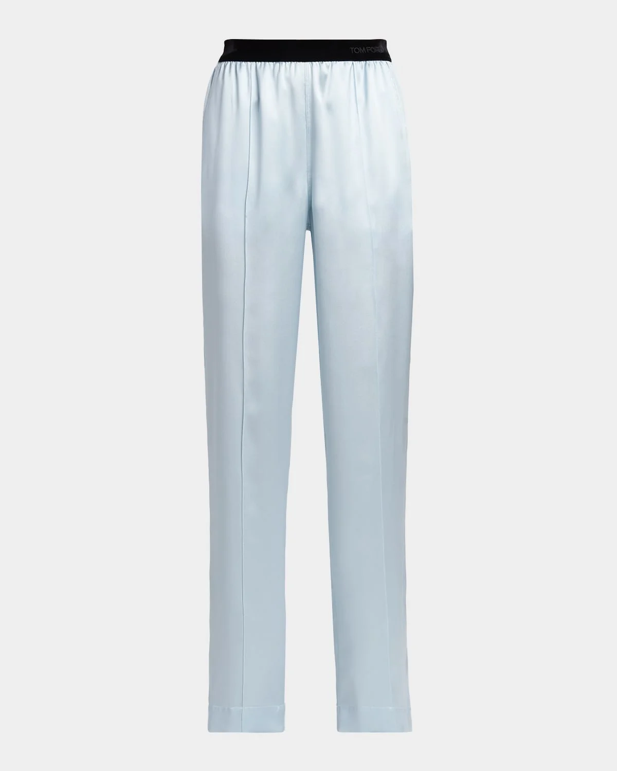 Stretch Silk Satin Straight-Leg Pull-On Pants - 1