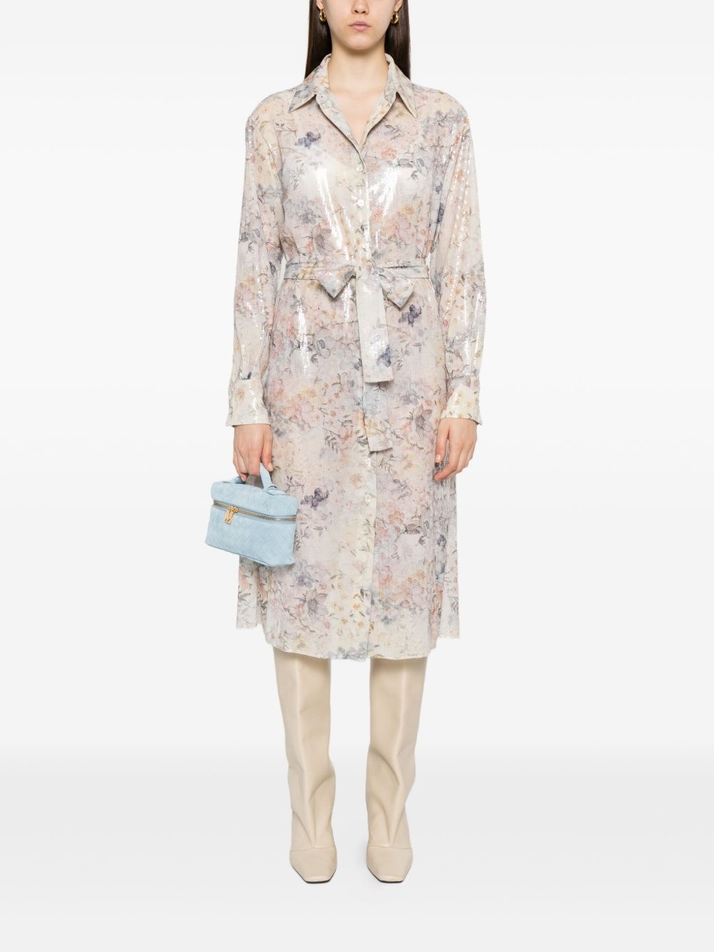 sequin floral shirt midi day dress - 2