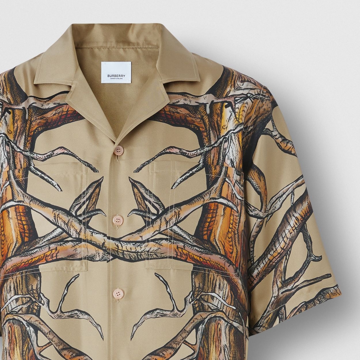 Short-sleeve Elm Print Silk Shirt - 1