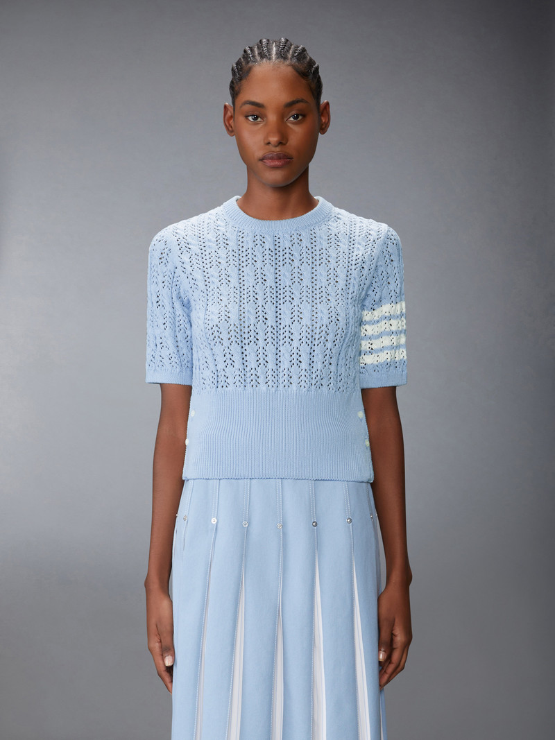 Thom Browne POINTELLE CABLE STITCH 4-BAR TEE outlook