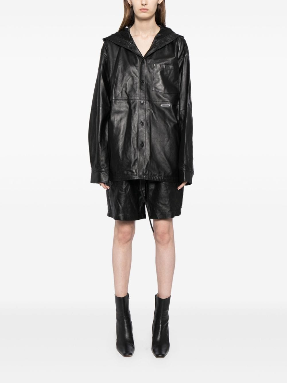 leather hoodie shirt - 2