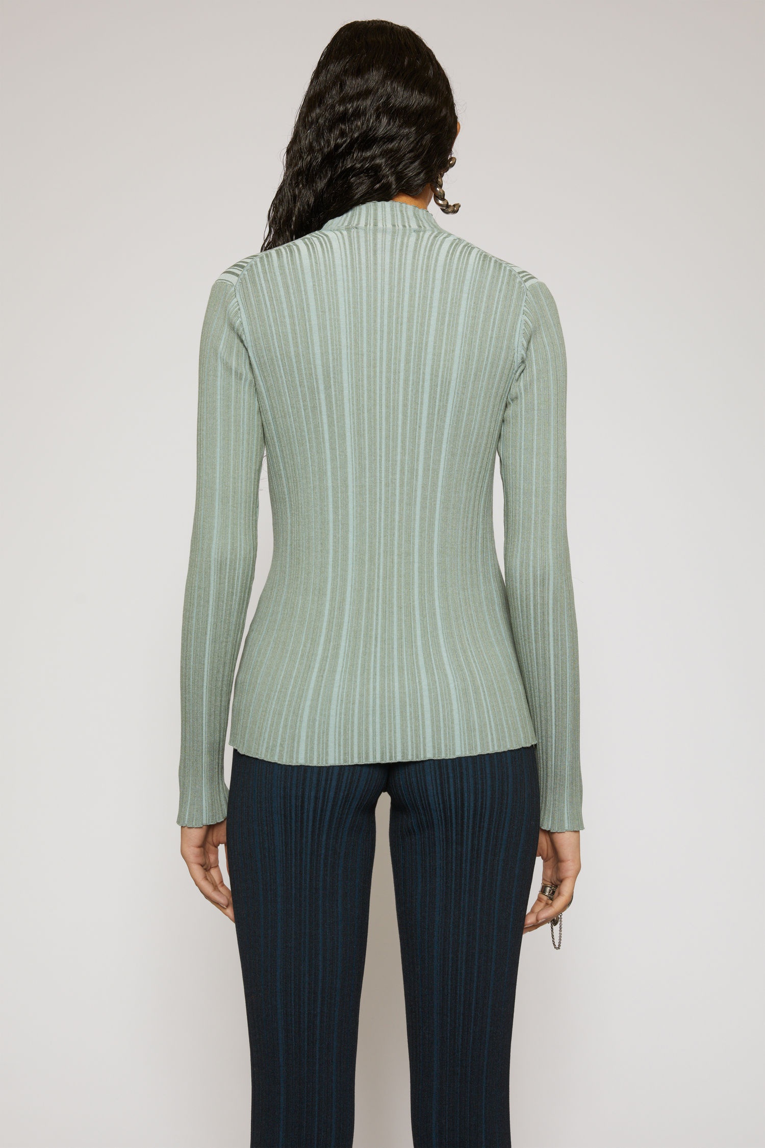 Mock neck ribbed sweater dusty green - 3