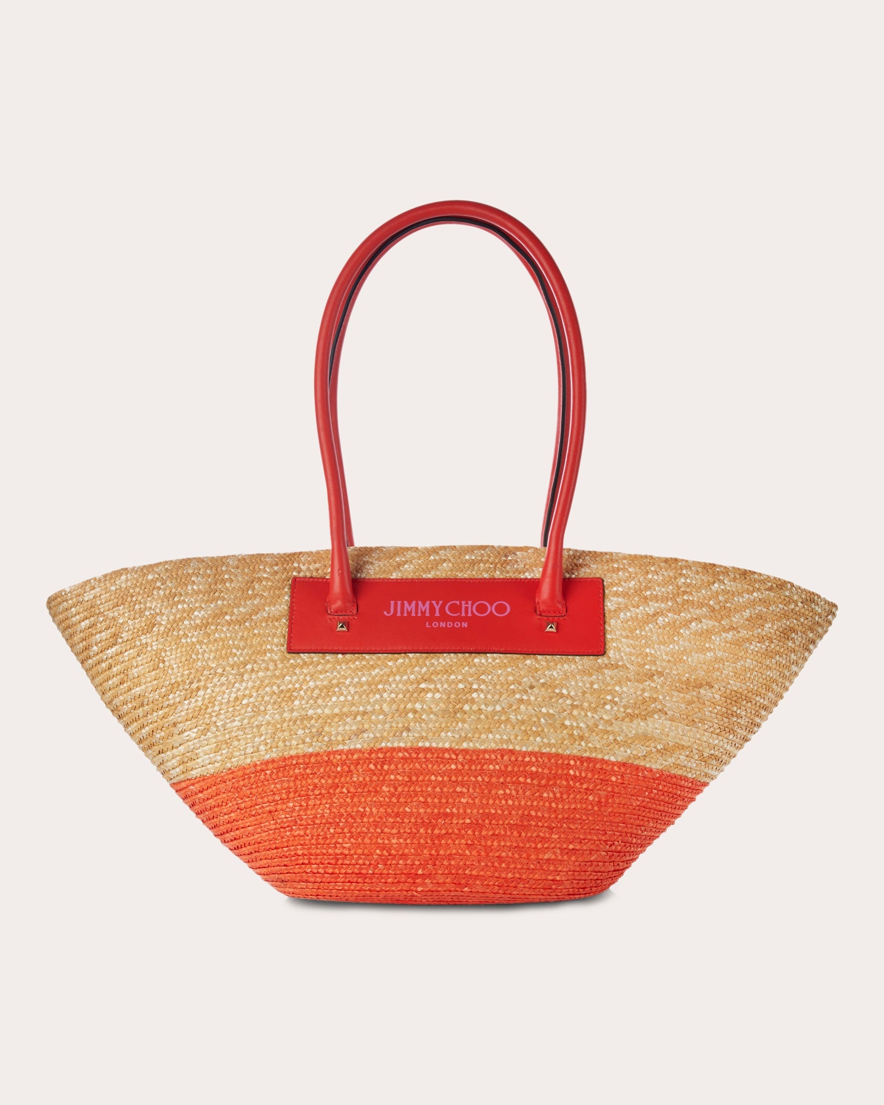 Beach Basket Leather-Trimmed Printed Raffia Tote - 1