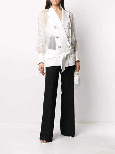 Balmain sheer panel double-breasted silk blazer outlook