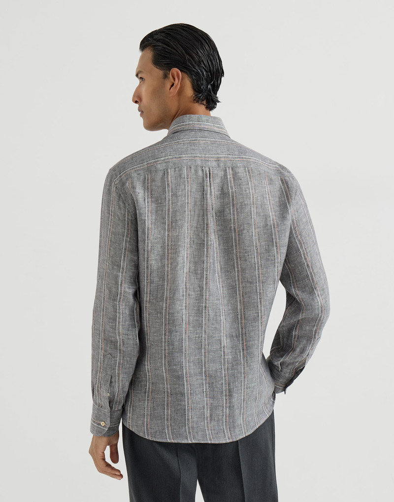 Textured stripe linen easy fit shirt with chest pocket 3