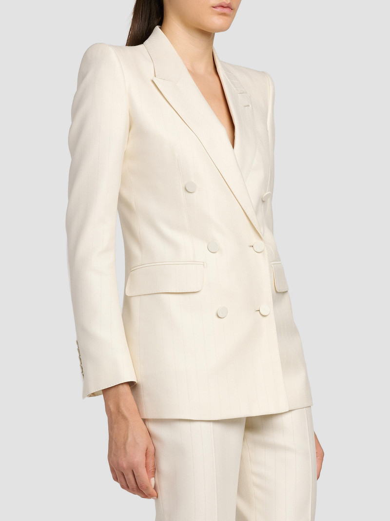 Women's Shadow Striped Wool-Silk Jacket - Yae Cream 4