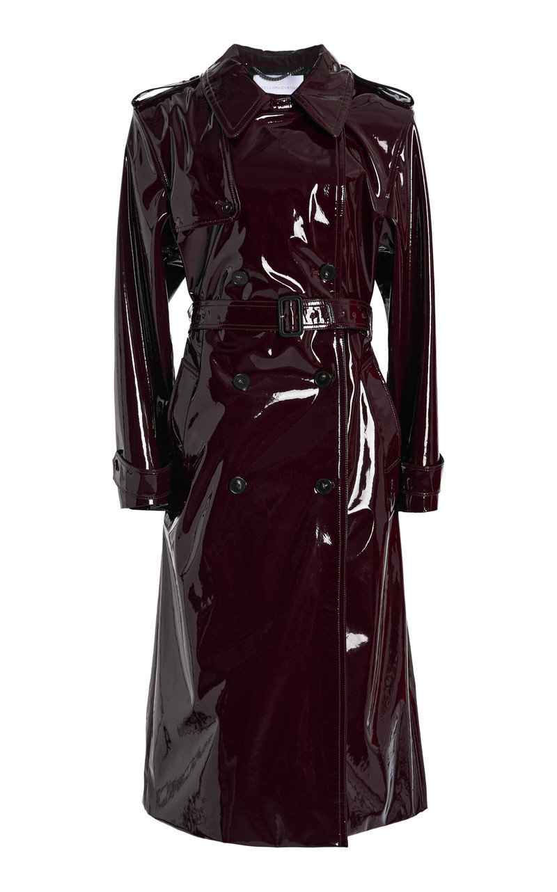 Patent Vegan Leather Trench Coat burgundy 1