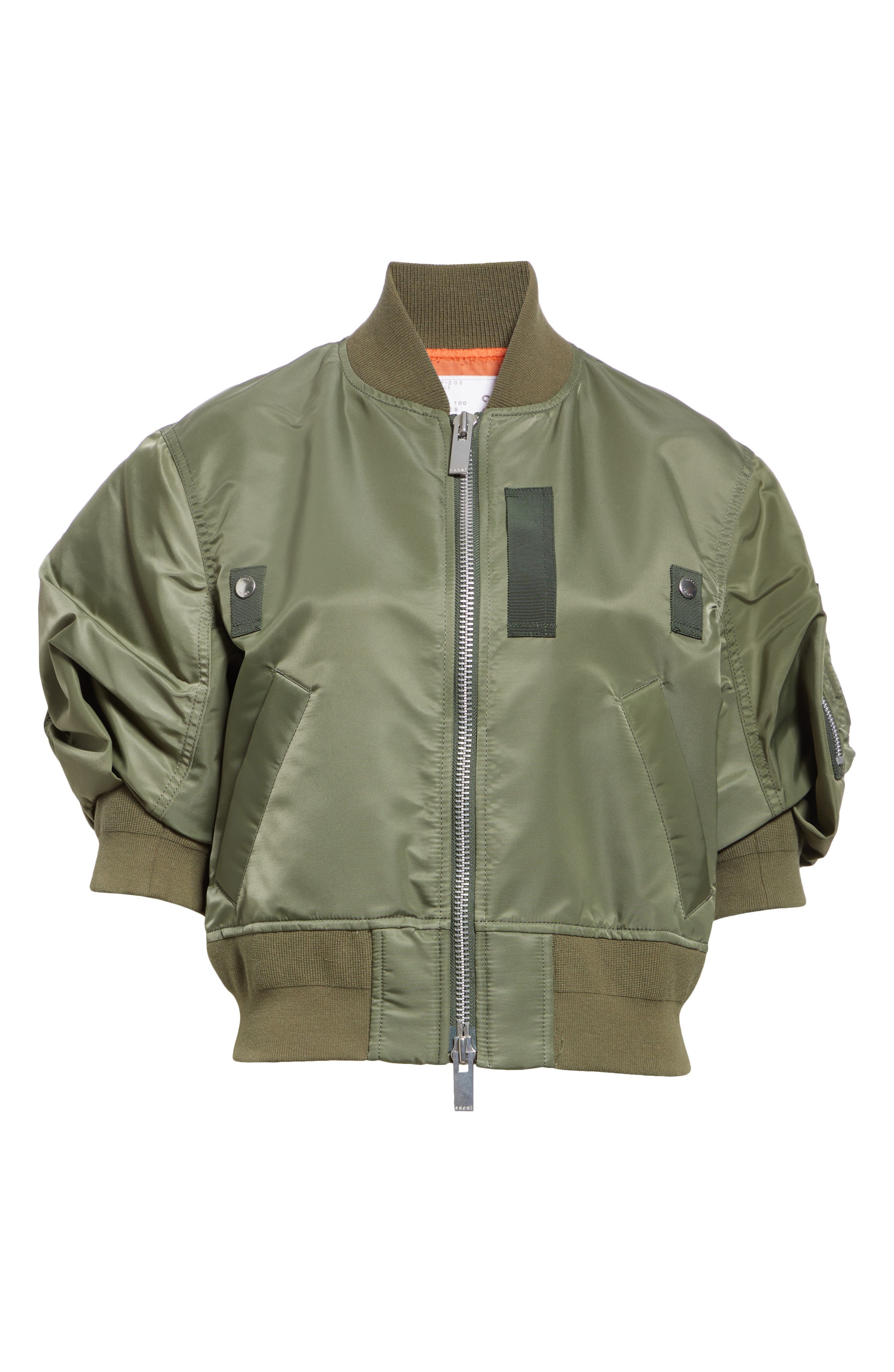 Sacai Short Sleeve Nylon Twill Bomber Jacket in Khaki 501 at Nordstrom - 7