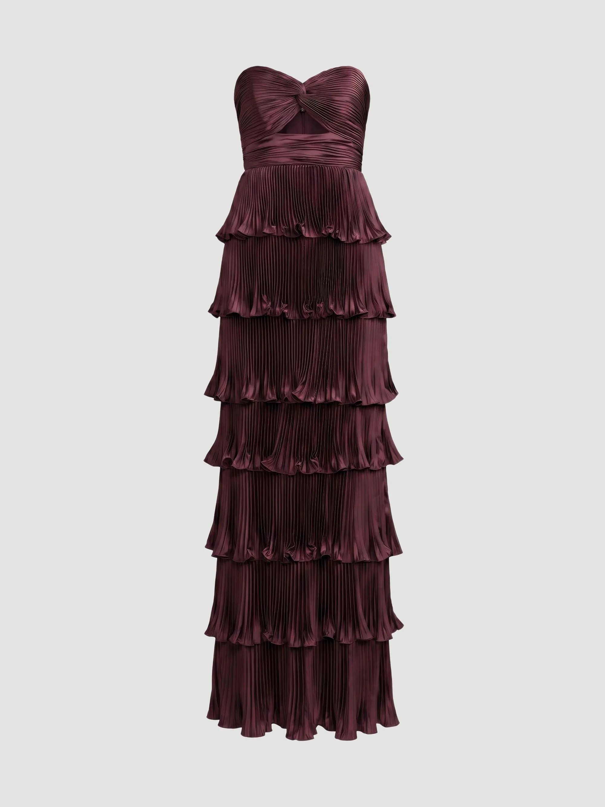 Women's Ieena Pleated Charmeuse Strapless Tiered Ruffle Gown - Aubergine - 1