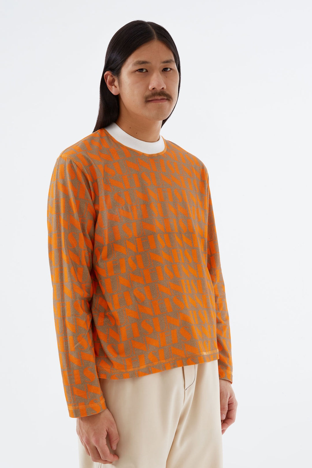 REVERSIBLE ORANGE & BEIGE LOGO LONG-SLEEVED T-SHIRT - 2