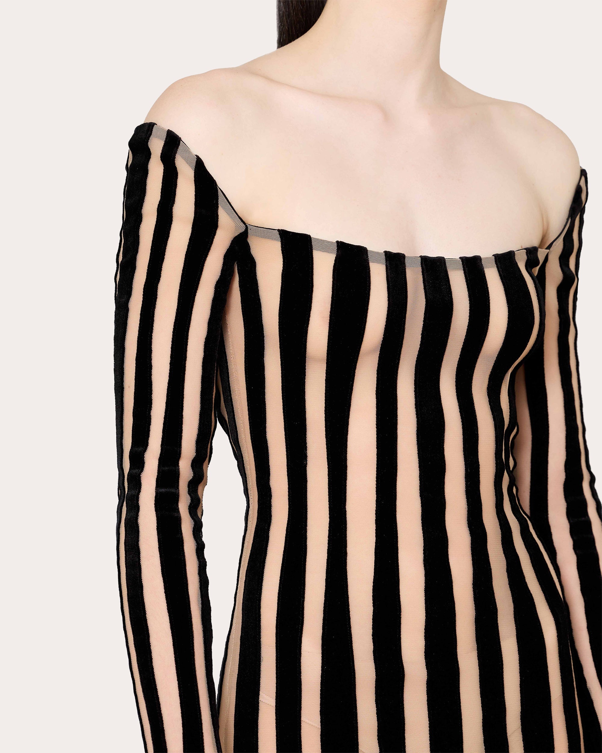 Striped Mesh-Panel Mini Dress - 2
