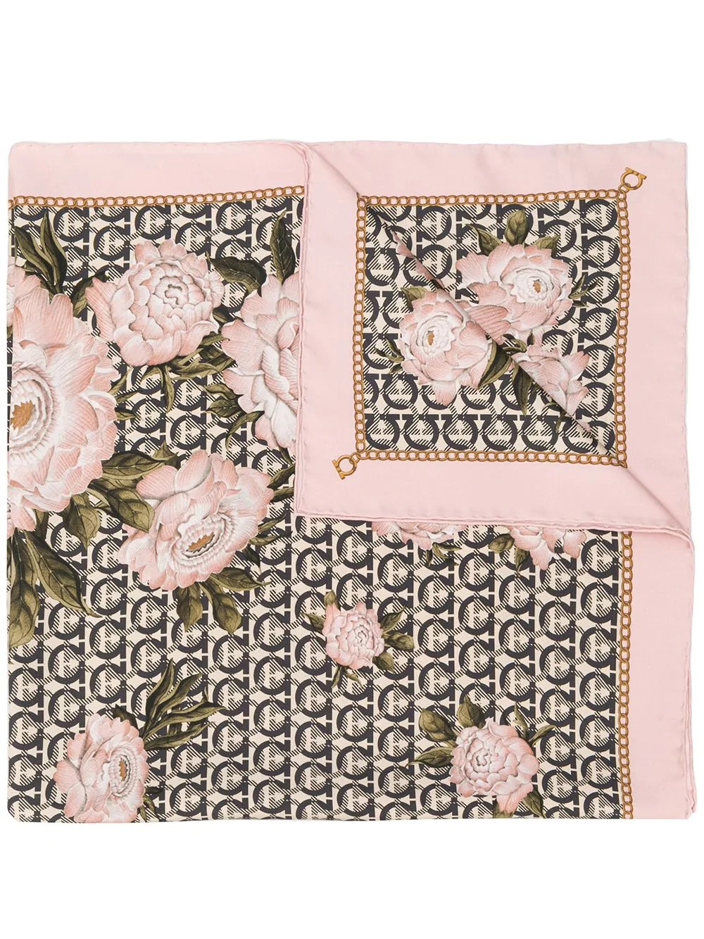 Gancini and peonies print scarf - 1