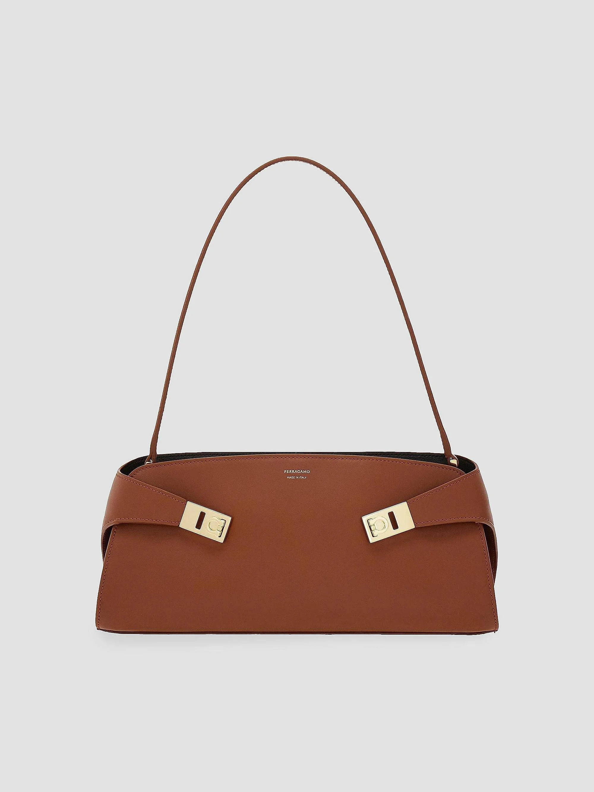 Women's East-West Hug Leather Shoulder Bag - New Cognac - 1