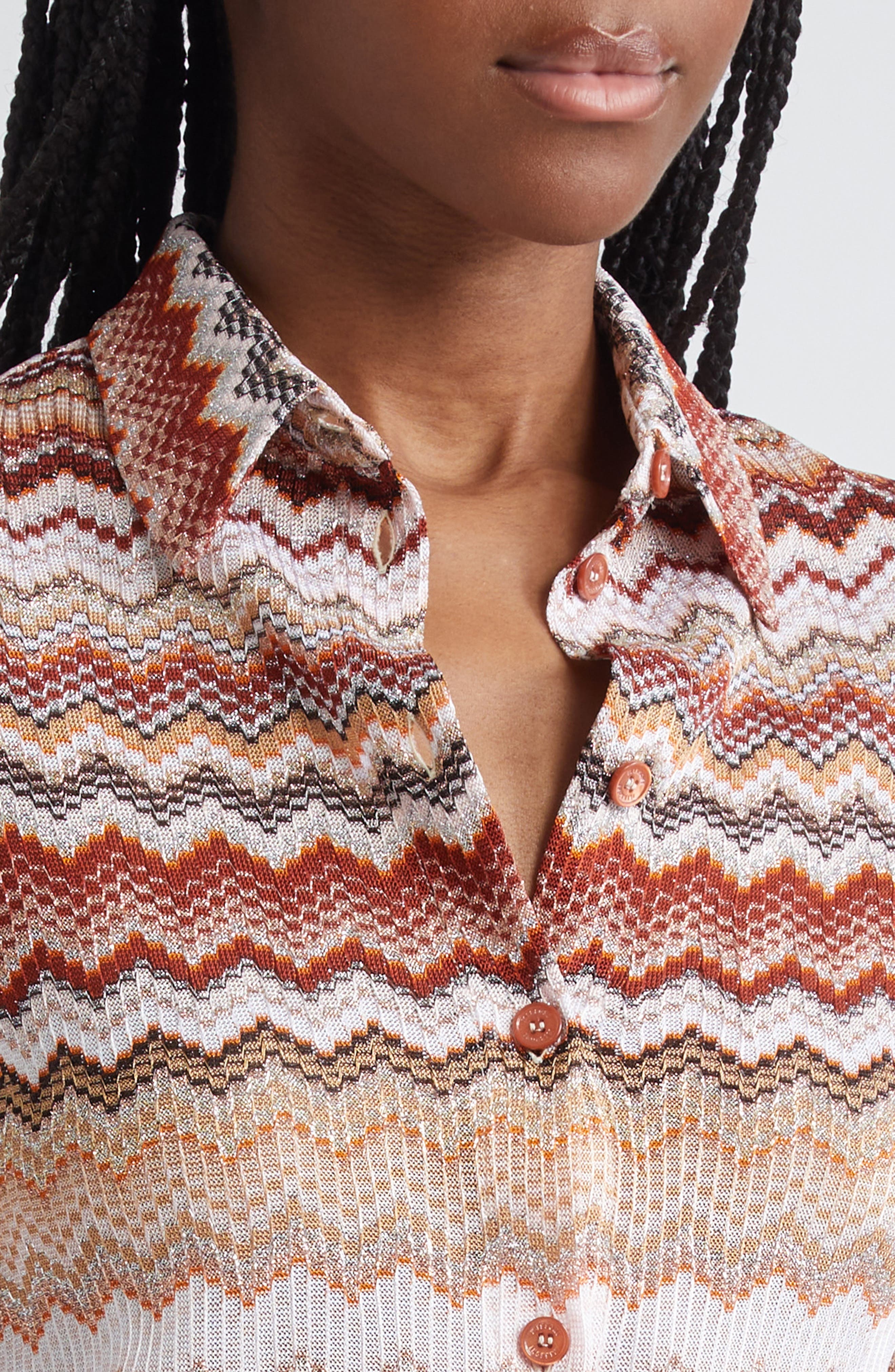 Missoni Metallic Zigzag Button-Up Shirt in Brown Multi at Nordstrom - 5