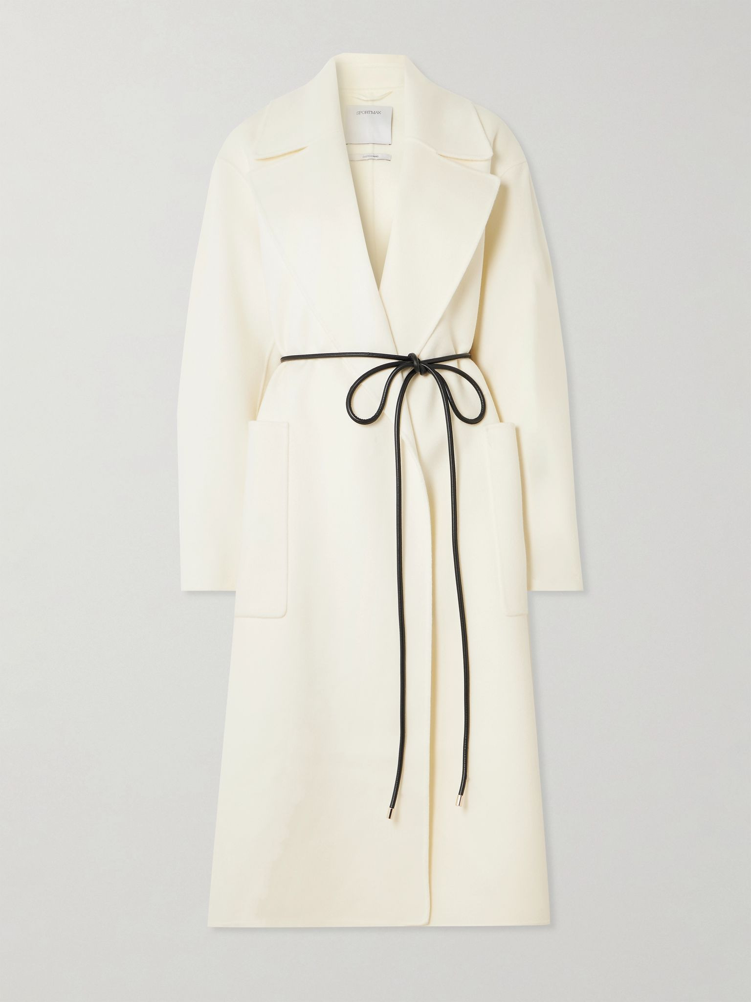 Abate leather-trimmed wool-felt coat Ecru - 1