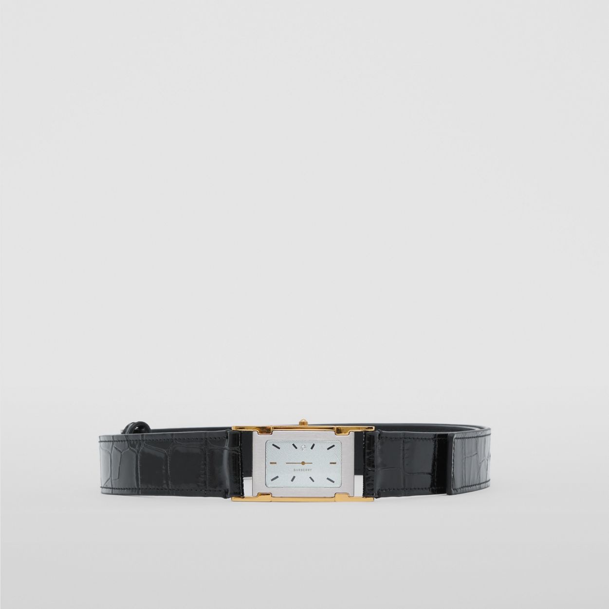 Faux Watch Detail Embossed Leather Belt - 4