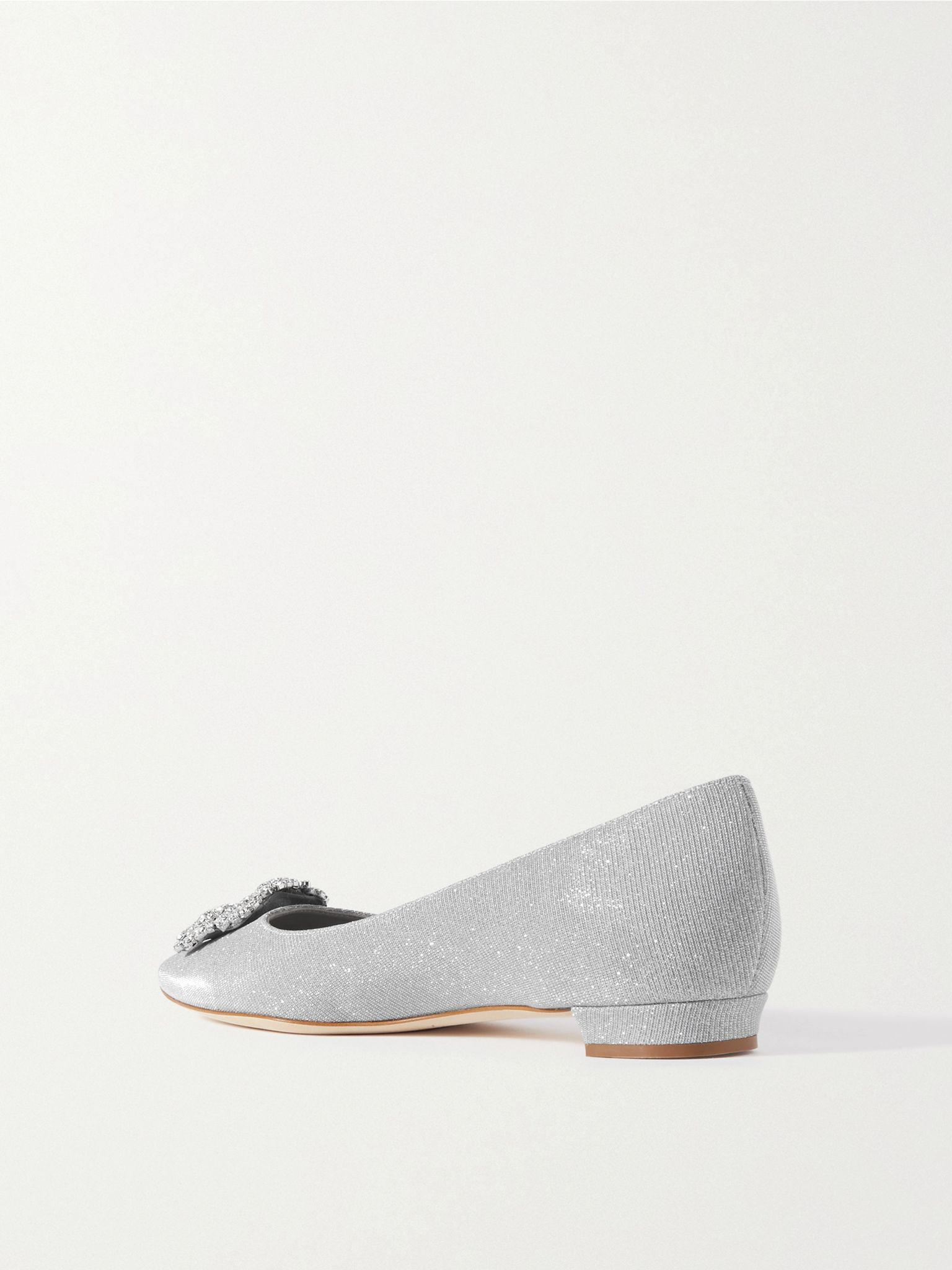 Hangisi crystal-embellished glittered satin point-toe flats Silver - 3