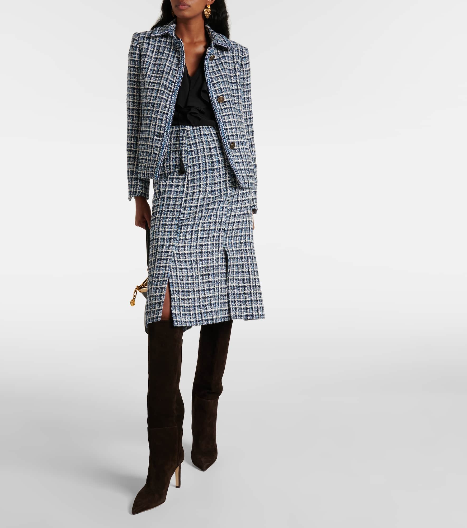 High-rise cotton-blend tweed midi skirt - 2