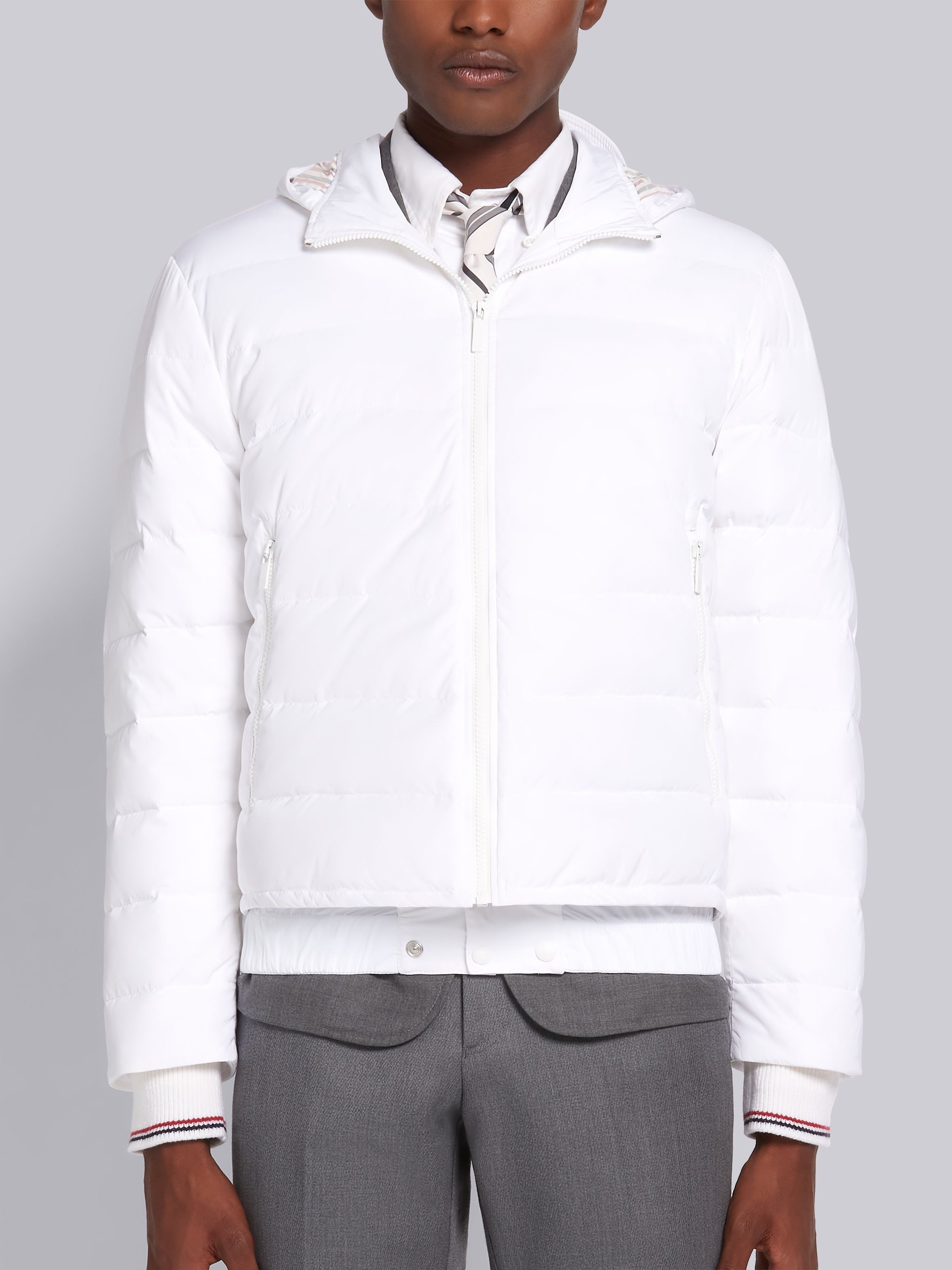 White Down Filled Poly Twill Center Back Stripe Zip-up Hooded Ski Jacket - 1