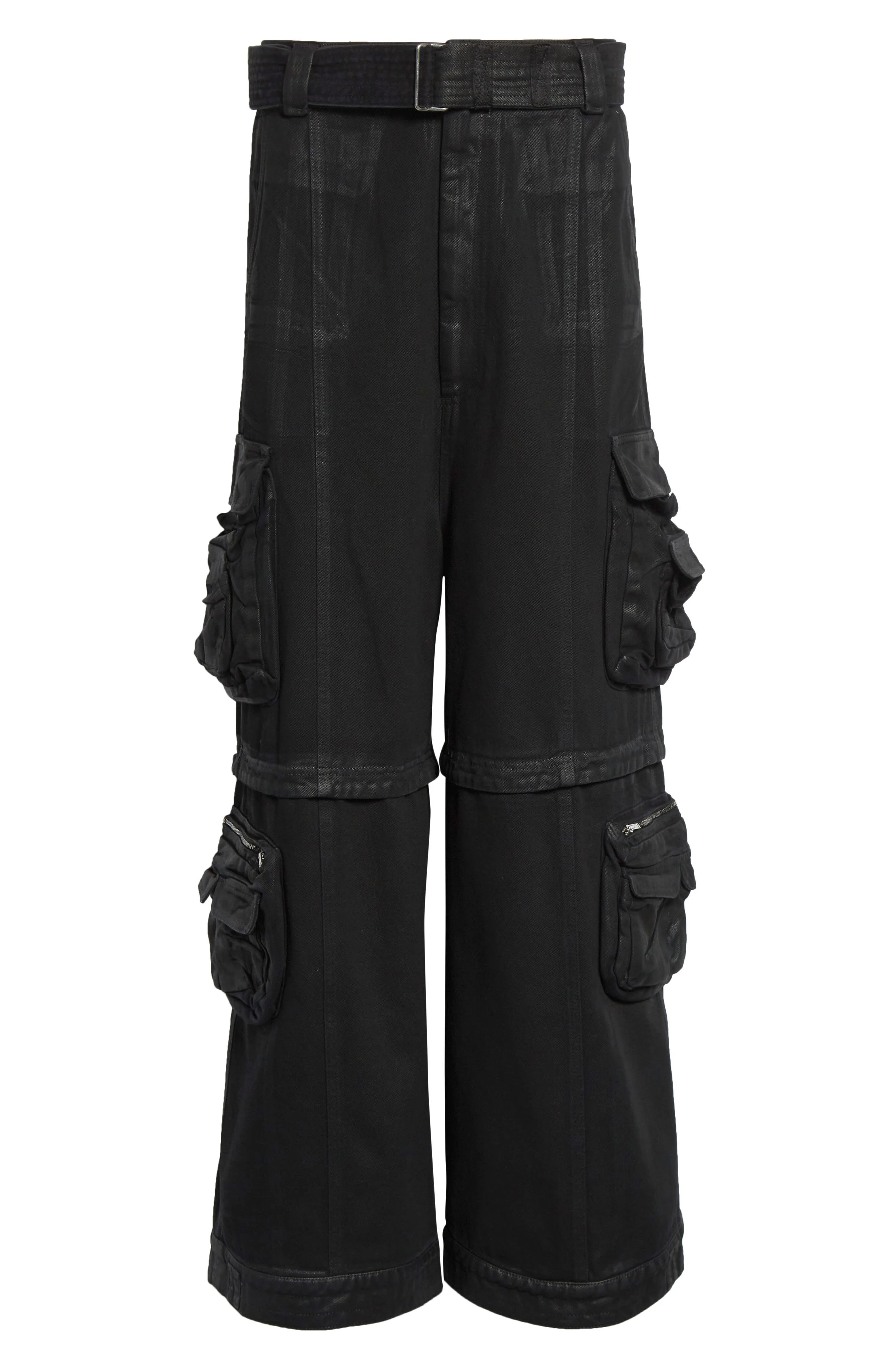 LU'U DAN Convertible Belted Cargo Jeans in Coated Black at Nordstrom - 1
