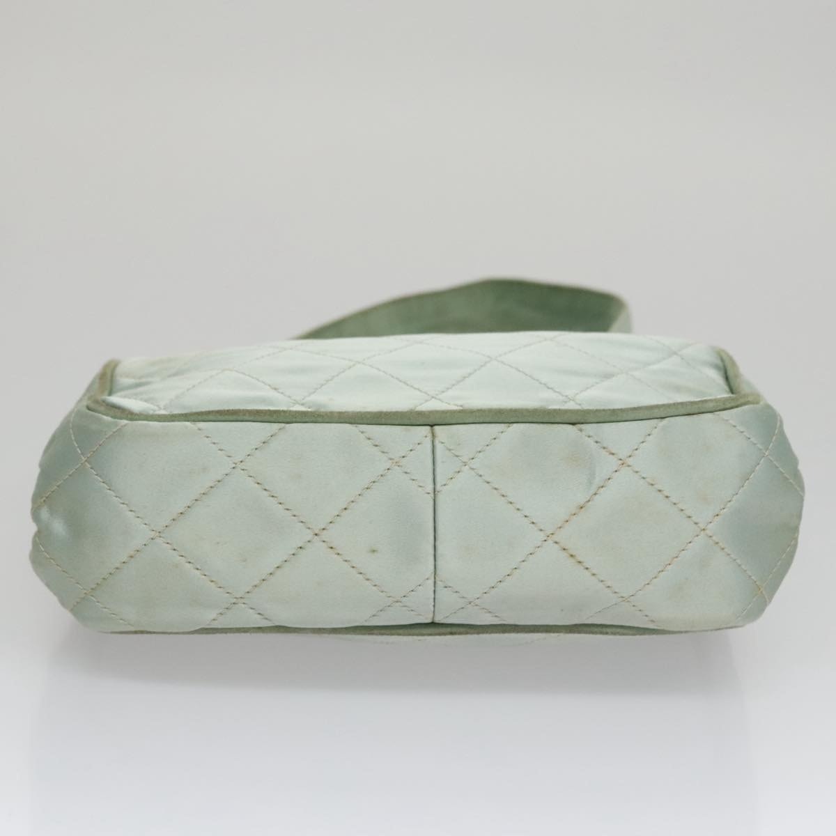 CHANEL Matelasse Hand Bag Satin Green CC - 5