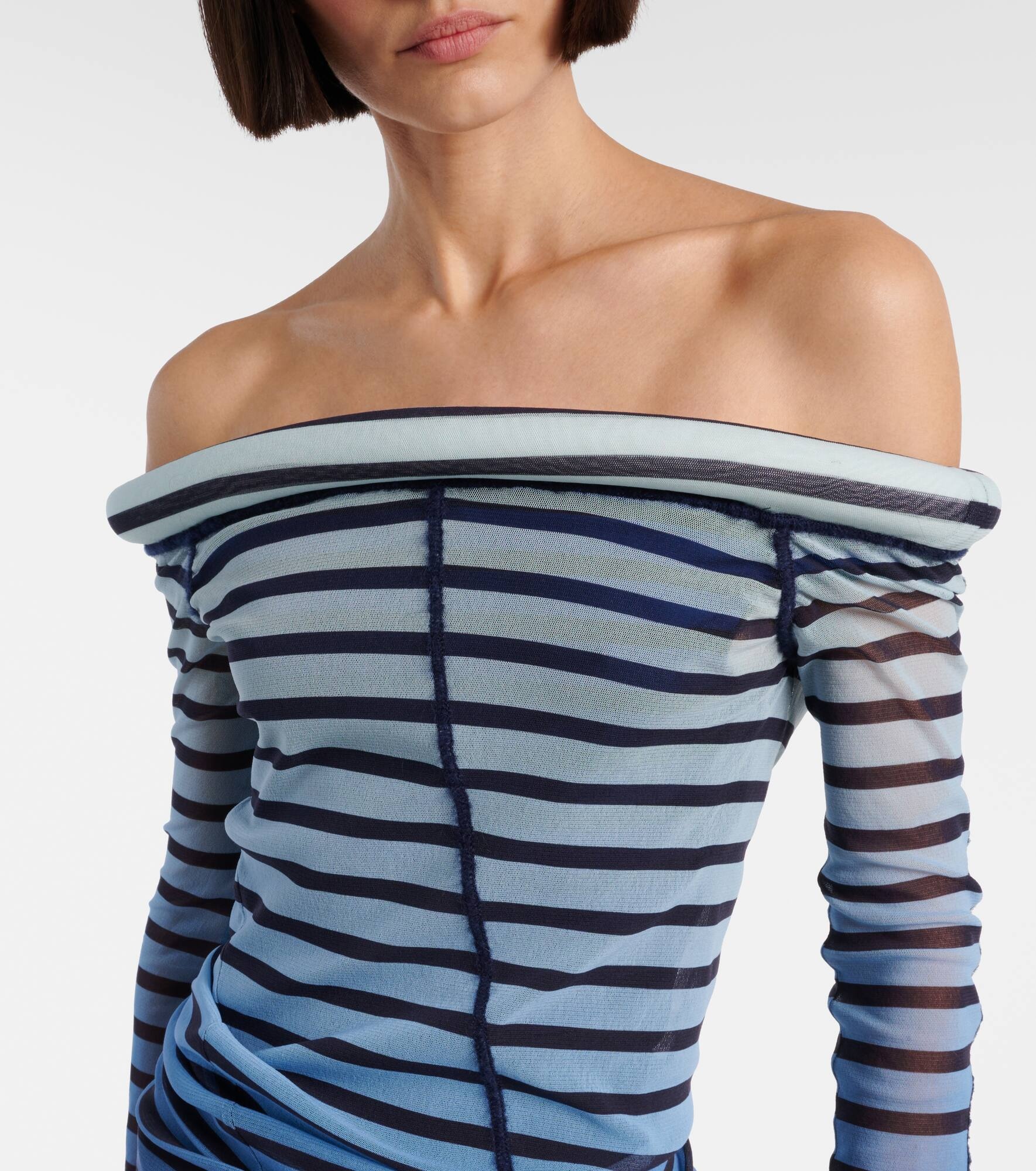 Striped semi-sheer tulle maxi dress - 4