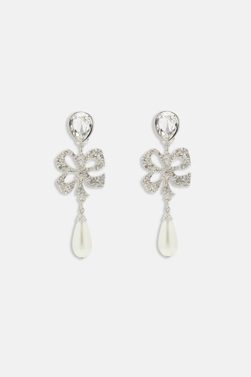 CRYSTAL BOW EARRINGS WITH PENDANT PEARL 1