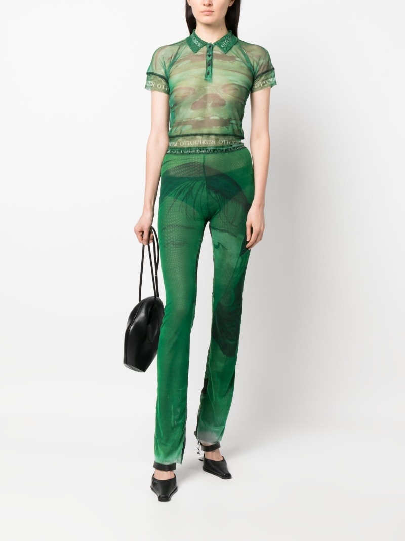 logo-print neckline sheer polo top - 2