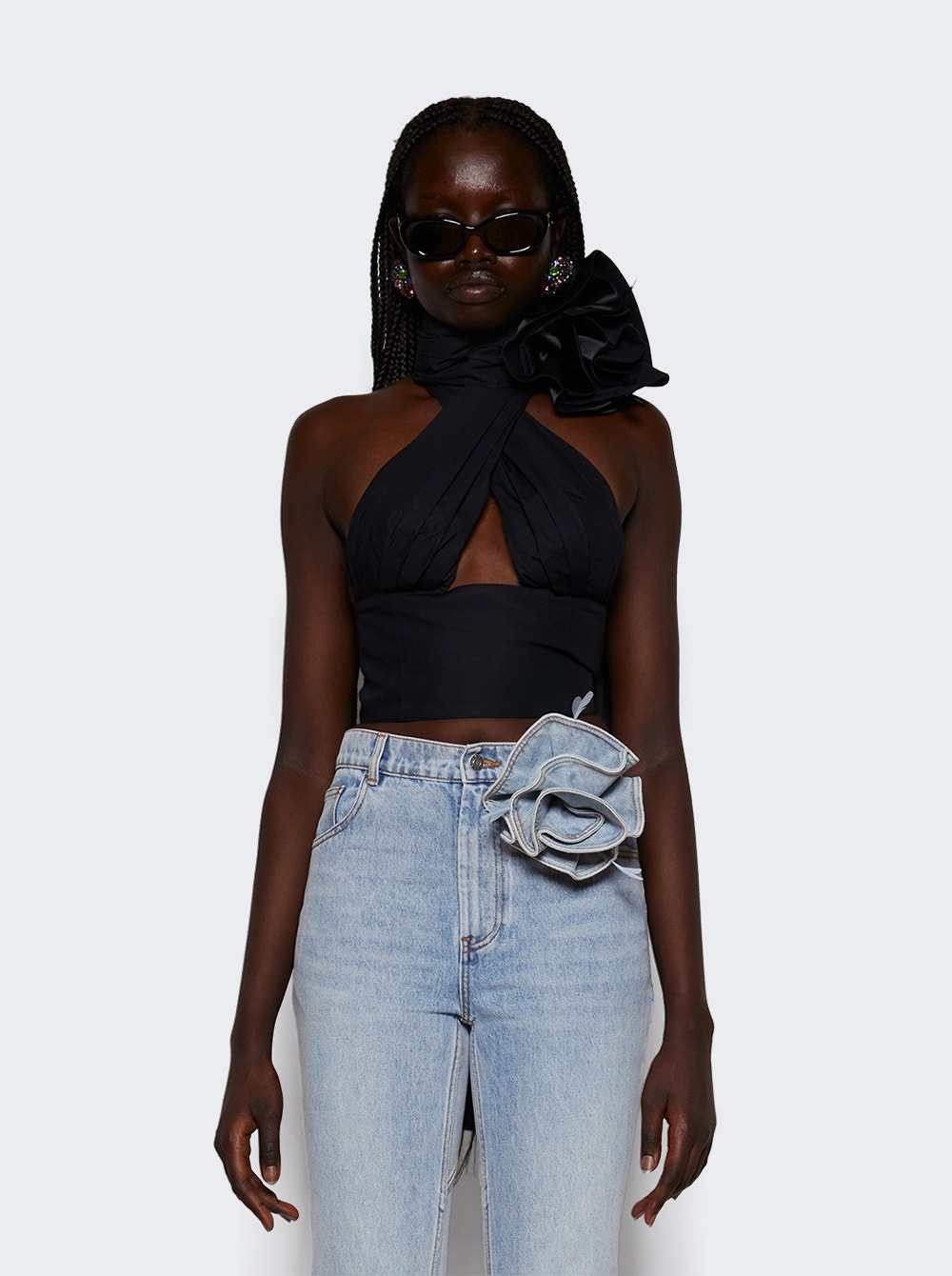 Flower Corsage Halter Top Black - 3