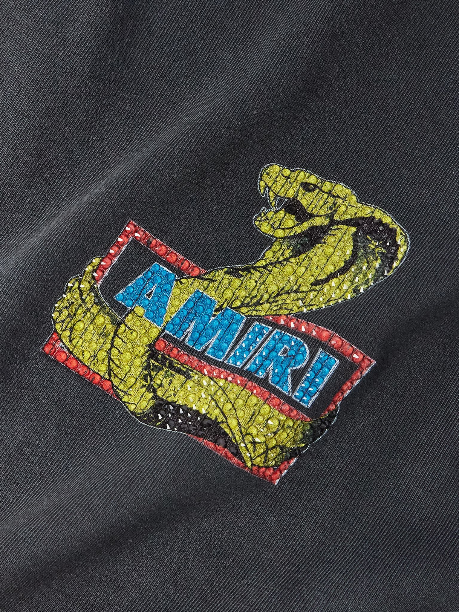 Crystal Cobra Embellished Printed Cotton-Blend Jersey T-Shirt Black - 4