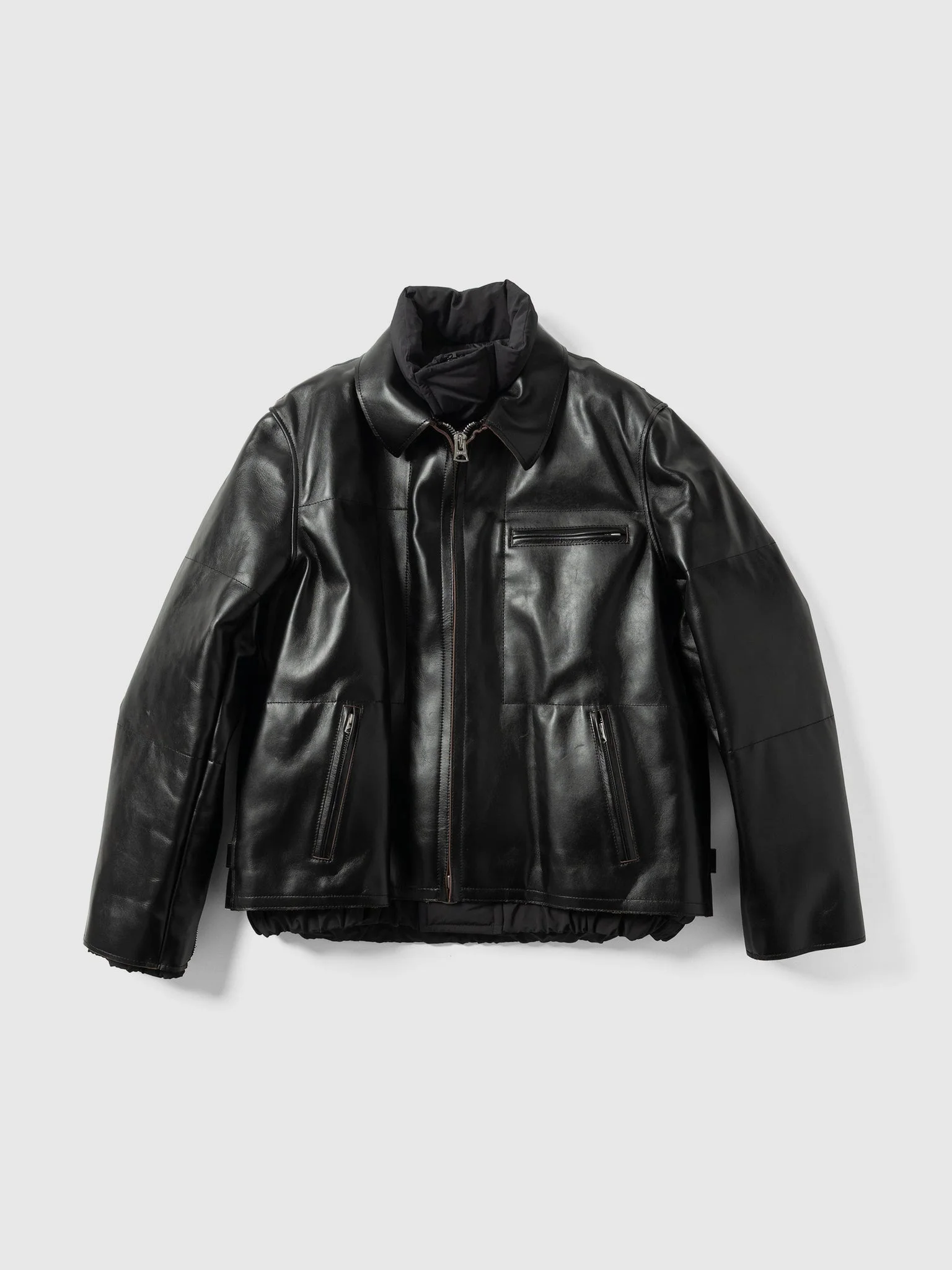 Leather Puffer Blouson Black - 1